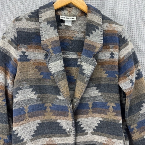 Vtg David Benjamin Southwestern Woven Jacket Coat Women Sz 8 Two Button Tribal - Picture 4 of 9